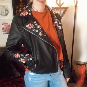 Embroidered FAUX leather jacket size small